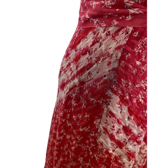 TANYA TAYLOR Blaire Floral‎ Silk Midi Dress Dress Ditsy Red Stripe Guava Pink  6 - Picture 7 of 12